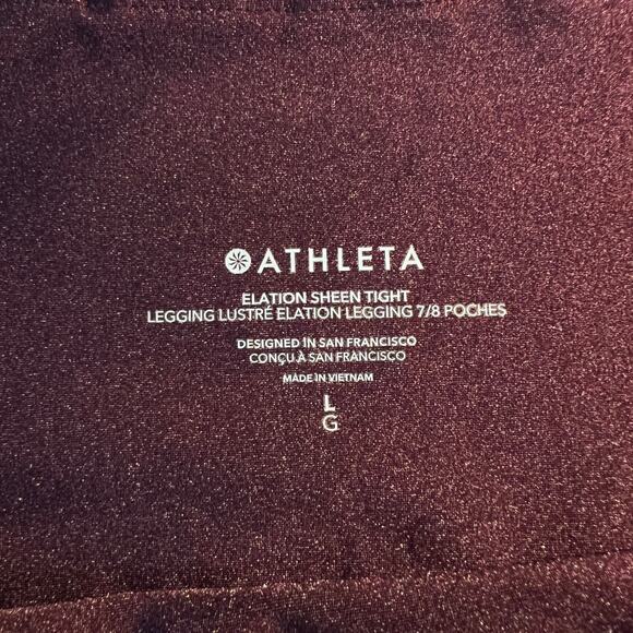 Athleta Leggings Elation Shine Tight Burgundy Disco Pant Athleisure Yoga Shiny - Picture 5 of 6